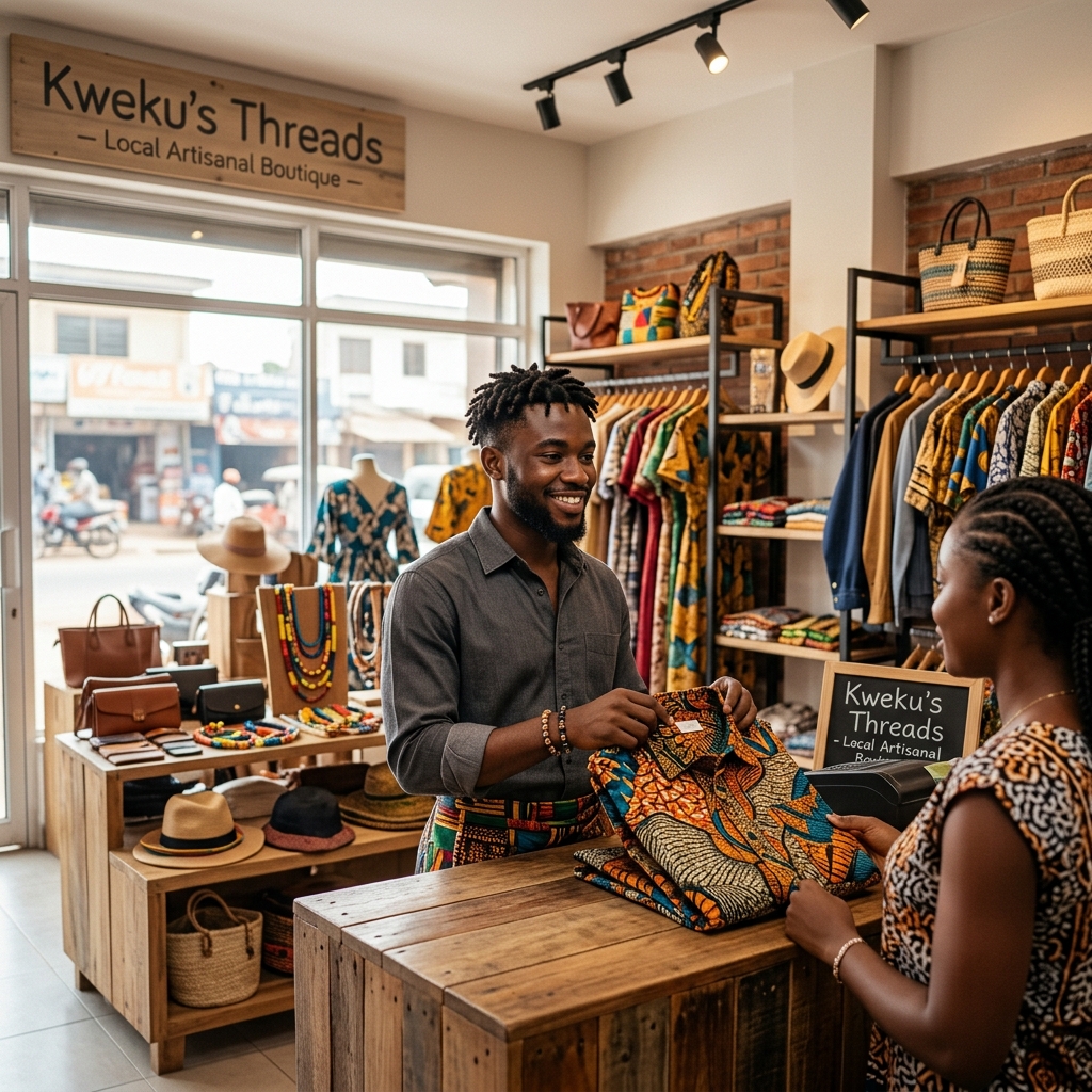 Homme dans une boutique vendant ses articles