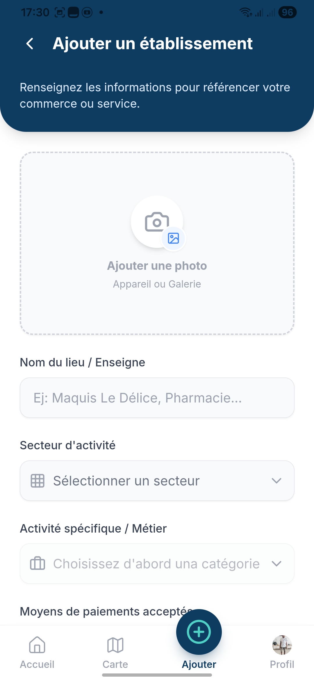 Écran Ajout d'adresse WERE Connect